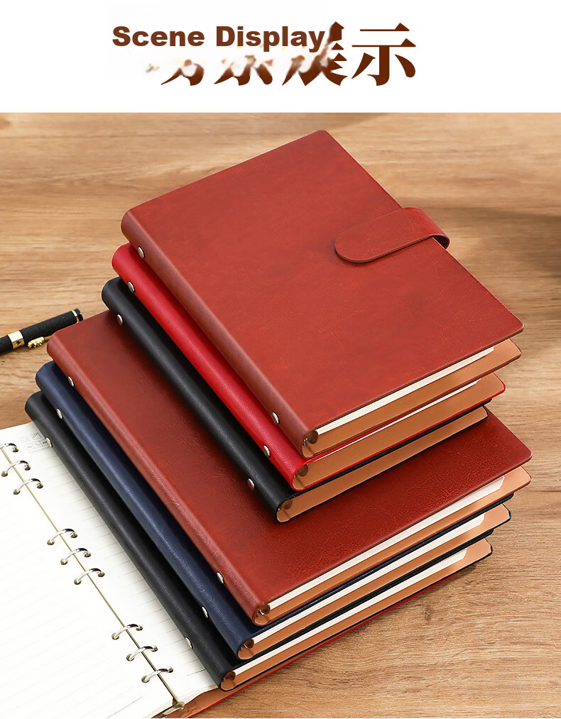 Jiaranheng Business Premium Thickened A5 Leather Cover Loose-Leaf Notebook with Buckle Office Meeting Notes Simple Diary Detachable Journal Blue 8