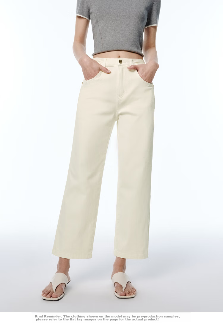 Peacebird Women's High-Waist Summer Commuter Straight-Leg Mint Jeans Denim Off-White Cropped Flared Pants S 28