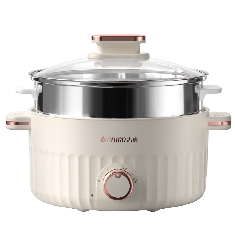 CHIGO Upgraded Titanium Electric Cooking Pot Multi-Functional Electric Hot Pot Steamer 3-4 Person Small Electric Cooker YGJX-19