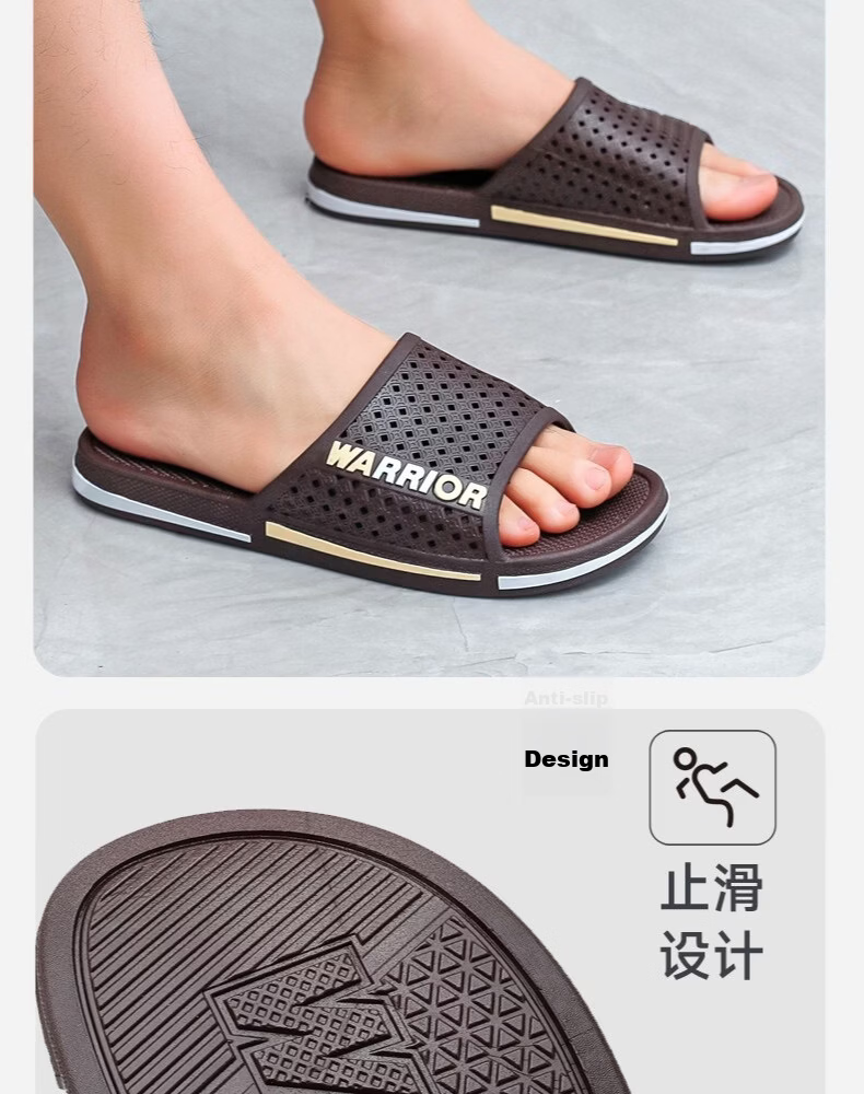 Warrior Men's Slippers Home Use Shower Non-Slip Bathroom Indoor Outdoor Silent Cool Slippers HL3C33 Black Size 43 12