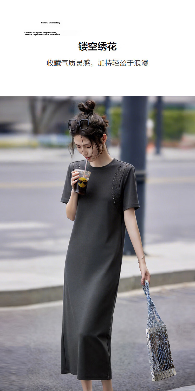 Demana [Cooling Black Technology Sorona] Summer Simple Style Hollow Embroidered Loose Slim Dress for Women High-End Feel 6