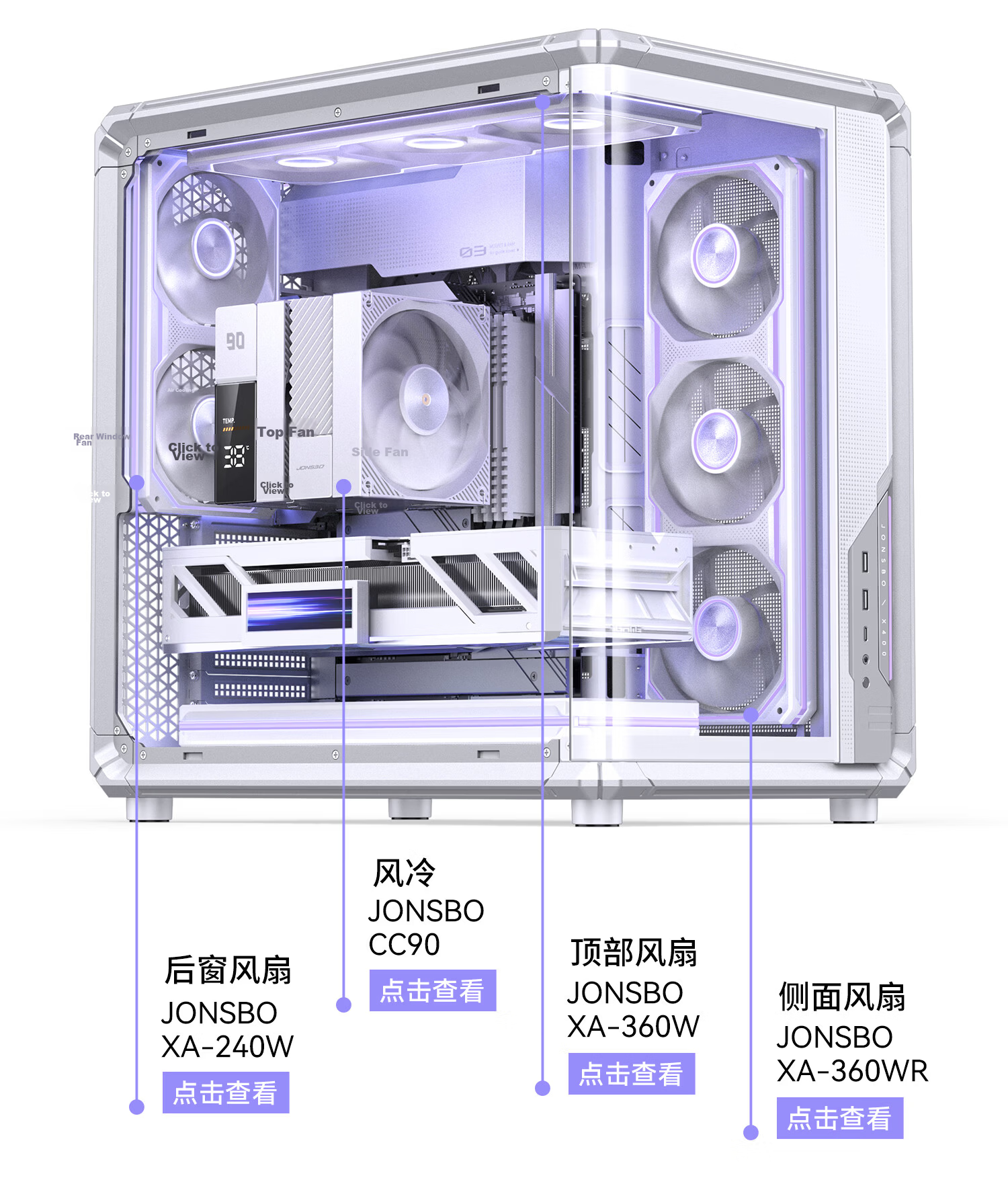 JONSBO X400CG White ATX Curved Seascape Case (Gaming Frame/360mm Water Cooling/5V ARGB Lighting/13 Fan Slots/Back I/O/Motherboard Airflow Design) 14
