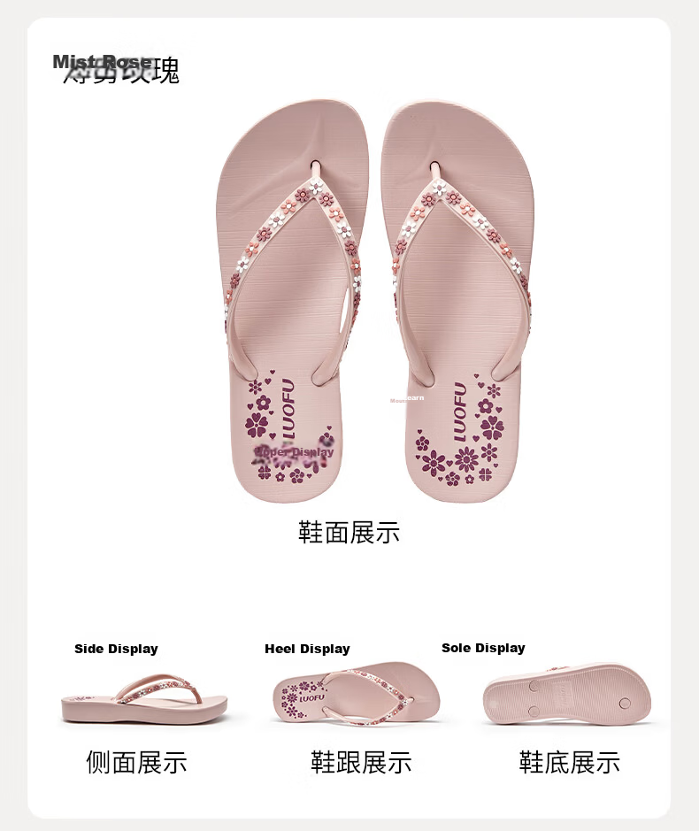 Luo Fu Women's Anti-Slip Flip Flops Bathroom Shower Silent Quick-Dry Slippers LF714010 White Pepper Size 36 19