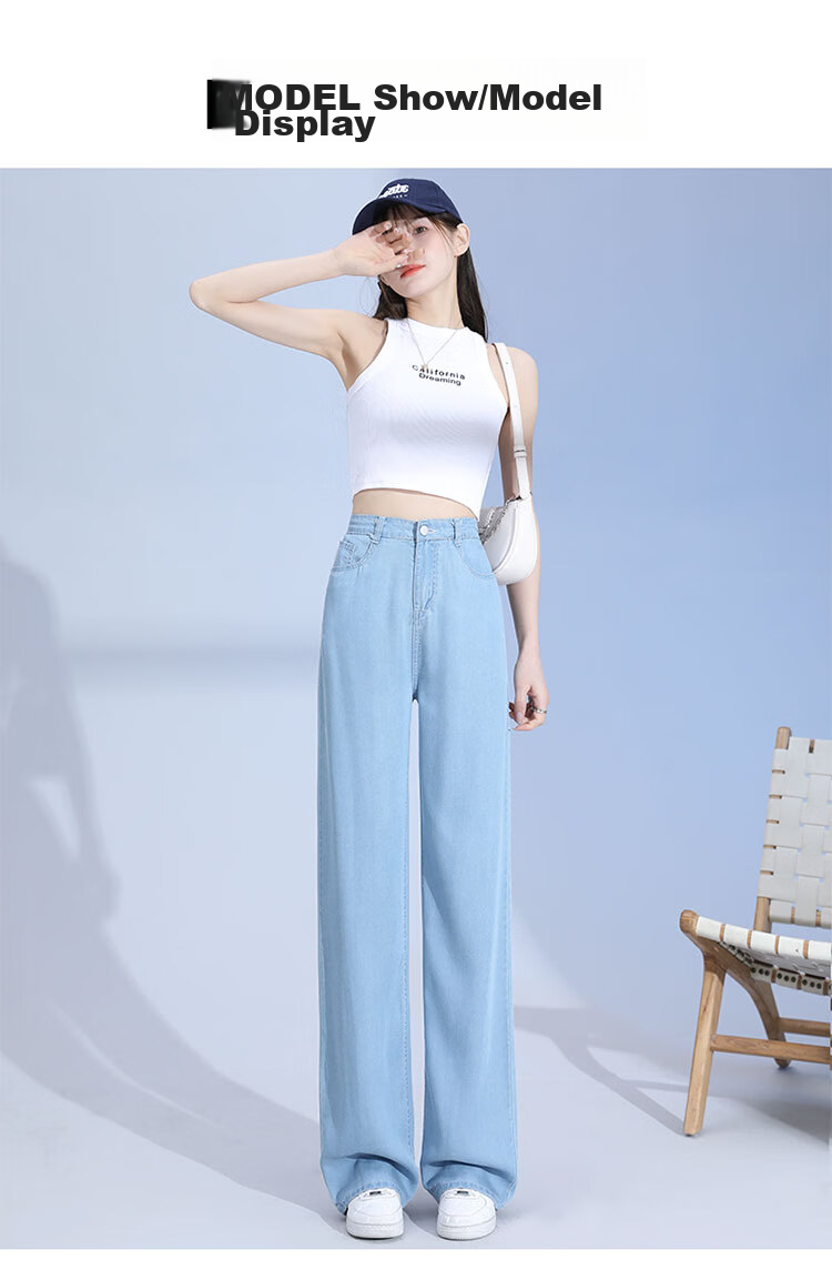 Jeanswest Women's Summer Lightweight Draped Lyocell Tencel Ice Silk Straight Wide-Leg Jeans Deep Vintage 2XL 17