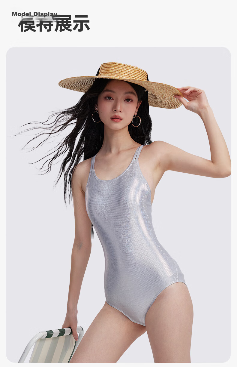 Keep Women's Stylish One-Piece Swimsuit, Triangle Swimwear for Swimming Pool And Hot Springs, High-End Racing Swimwear, Gray And White, Size S 13