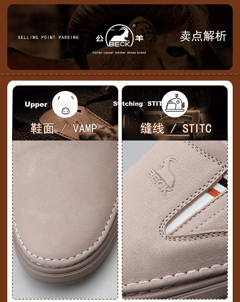 Men's Ram Leather Casual Shoes New Spring Genuine Leather Soft Durable Slip-On Driving Shoes 9