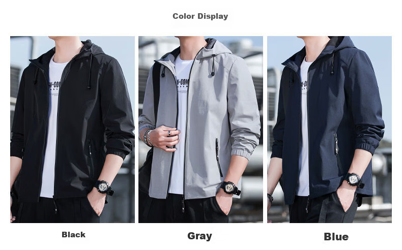 TUCANO Men's Spring Autumn Trendy Loose Hooded Simple Versatile Windproof Casual Jacket Outerwear 10