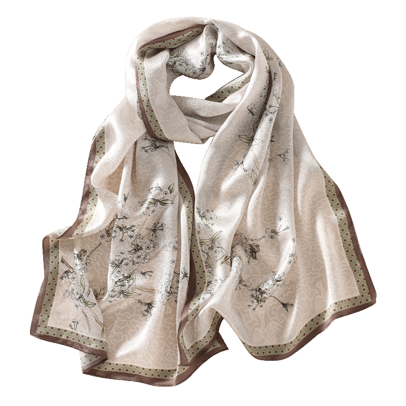 Shanghai Story Women's 100% Mulberry Silk Pearl Satin Long Scarf Shawl Gift Box for Girlfriend Valentine's Birthday Present