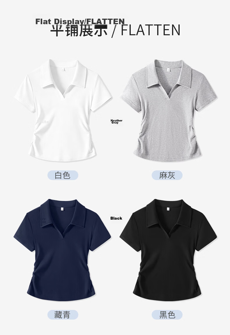 La Chapelle Women's Summer Korean Style Turn-Down Collar Short Sleeve T-Shirt with Side Pleats, Waist Slimming, Slim Fit, Versatile Short Top 23