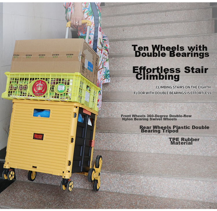 SELORSS Foldable Hand Cart Elderly Shopping Cart Small Trolley Shopping Cart Pull Cart Push Cart Large Wheel Yellow BY06-F 10