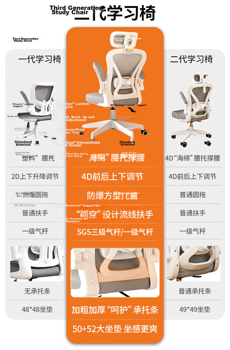 Quanpinwu Computer Chair, Study Chair, Office Chair, Ergonomic Chair, Student Chair, Lumbar Support Chair, Swivel Chair, Gaming Chair, Height Adjustable 1