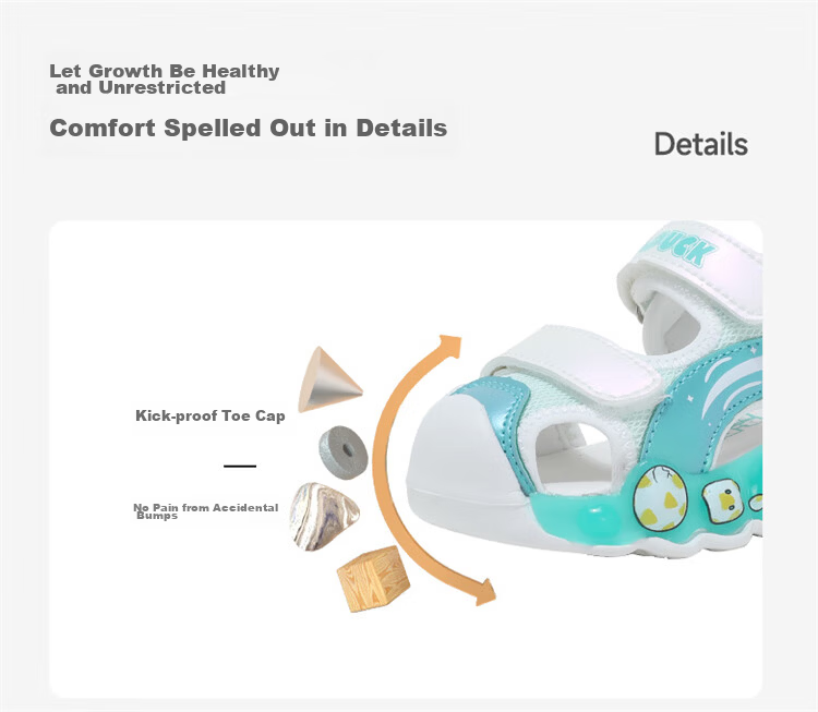 B.Duck Girls' Sandals, Summer Shiny Colorful Light-Up Shoes, Baby Closed-Toe Beach Shoes, 5017 Pink, Size 28 11