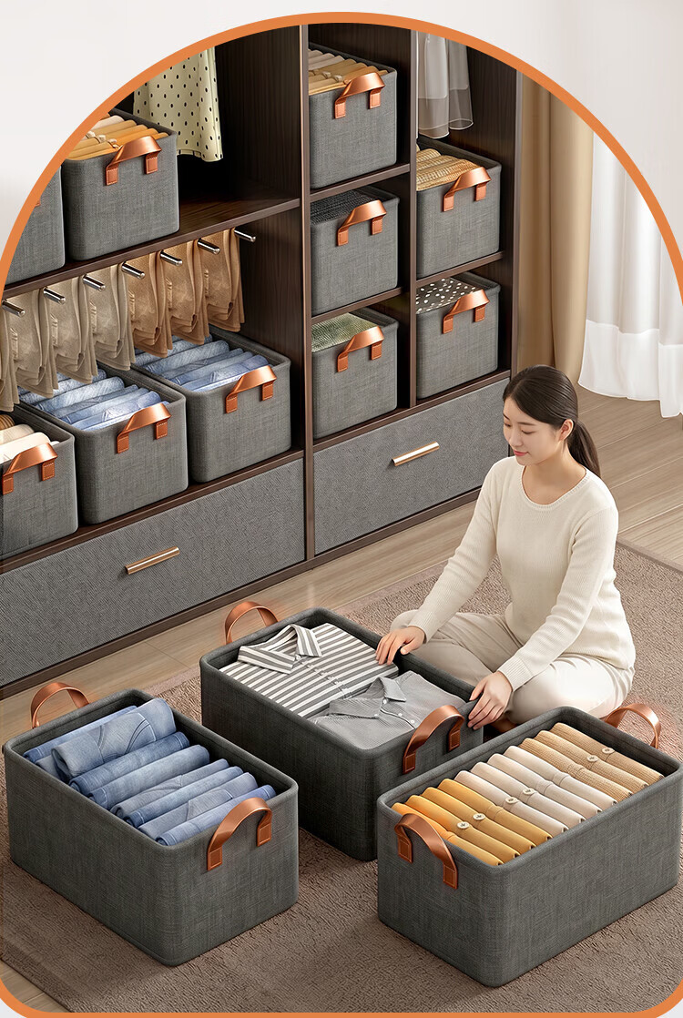 Jiabangshou Fabric Storage Box, Wardrobe Organizer, Clothes Storage Container, 28L Capacity, Set of 3 2
