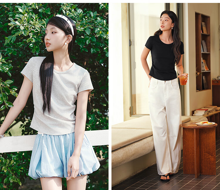 Semir Chen Duling Women's Short Sleeve T-Shirt Summer 2026 Crop Top Round Neck Slim Fit V-Neck Inner Wear 109326100003 15