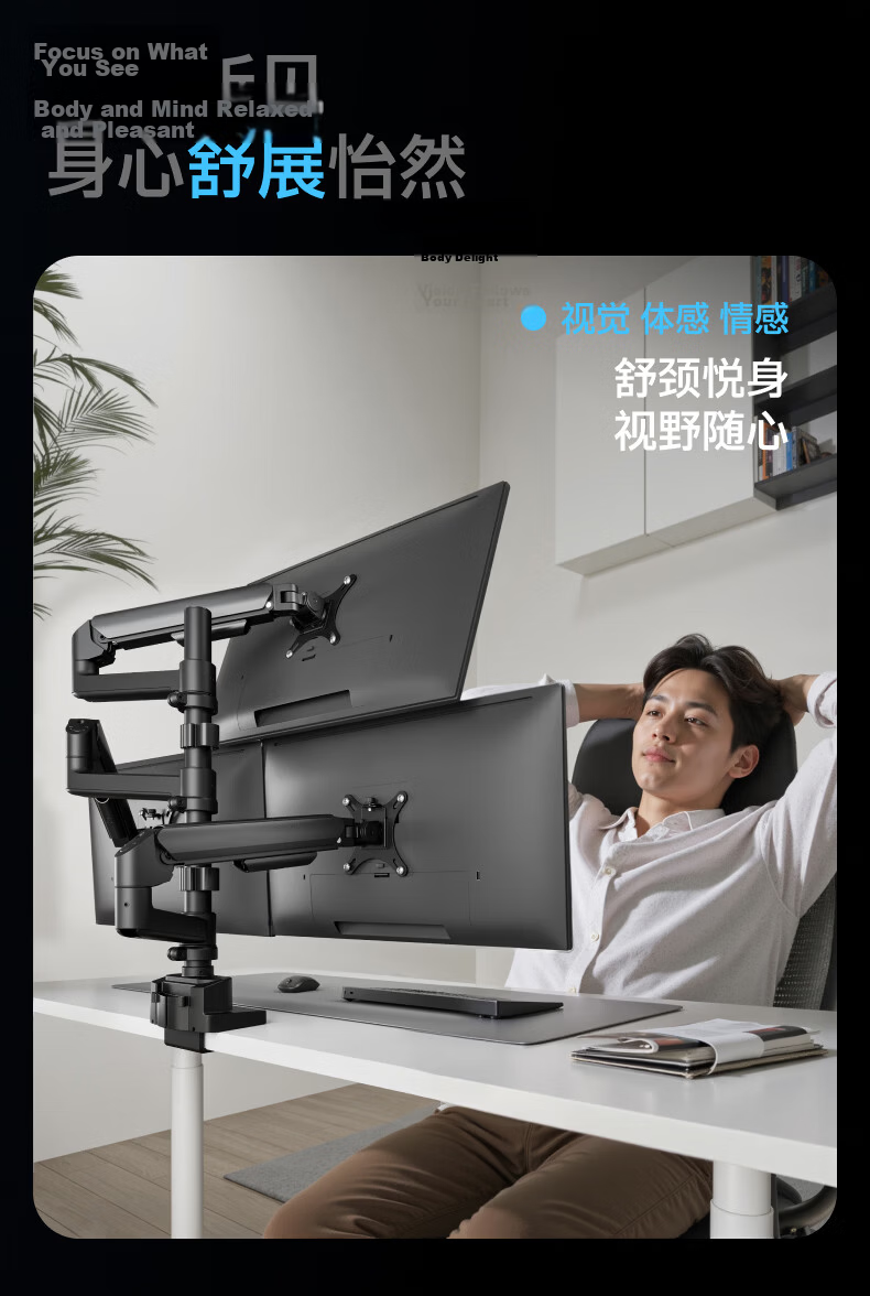 Brateck Beihu Dual-Screen Monitor Stand, Mechanical Arm One-To Computer Stand, Multi-Screen Extension Desktop Mounting Base, Screen Lifting Suspended Riser Stand E270-2 14