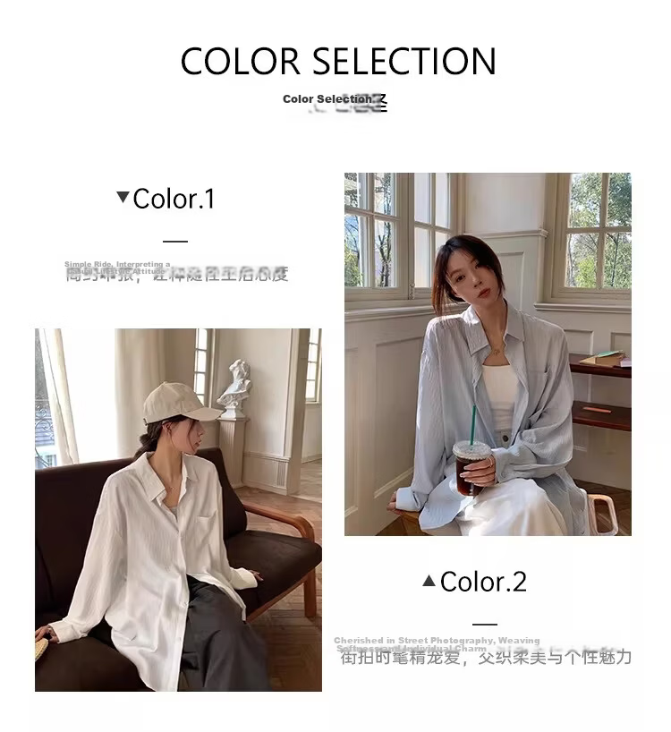 ICH MODE Textured Lazy Style Physical Sun Protection Long Sleeve Shirt Island Vacation White S 6