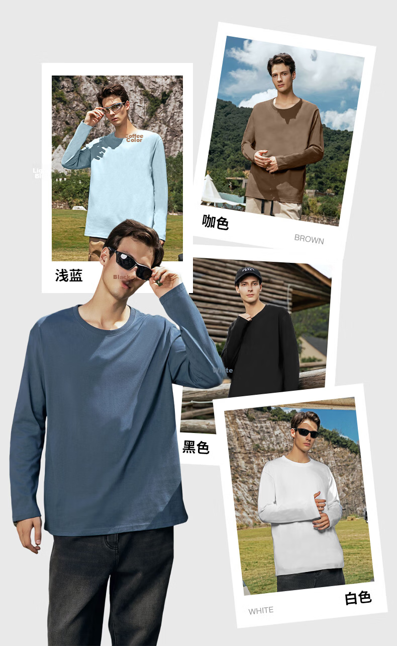 JEEP SPIRIT Men's Premium Cotton Spring Long Sleeve T-Shirt Casual Loose Breathable Skin-Friendly Vintage Heavyweight Tee 12