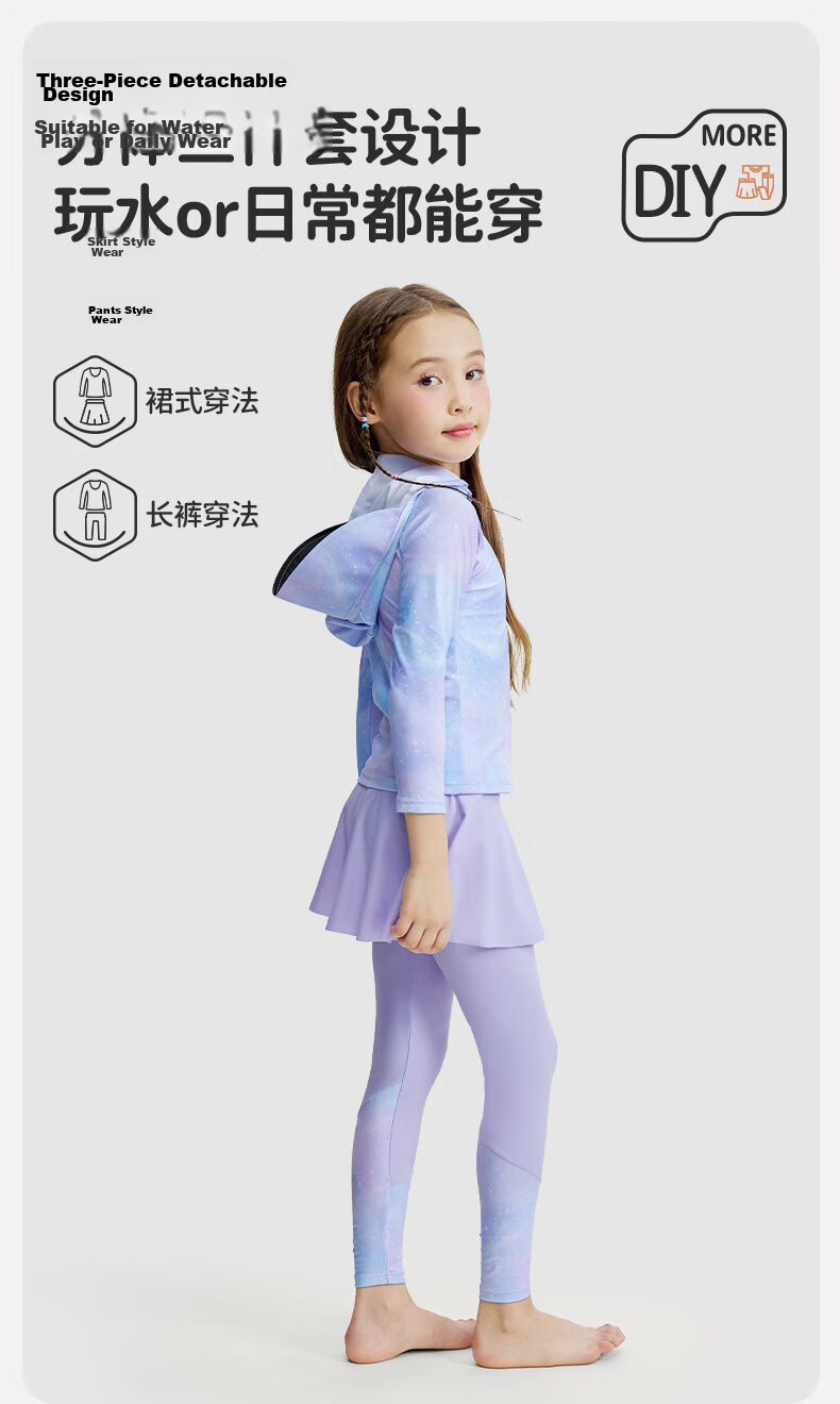 JEEP Kids Girls Two-Piece Modest Swimwear Vacation Hot Spring Sun Protection Dreamy Purple Size 120 13