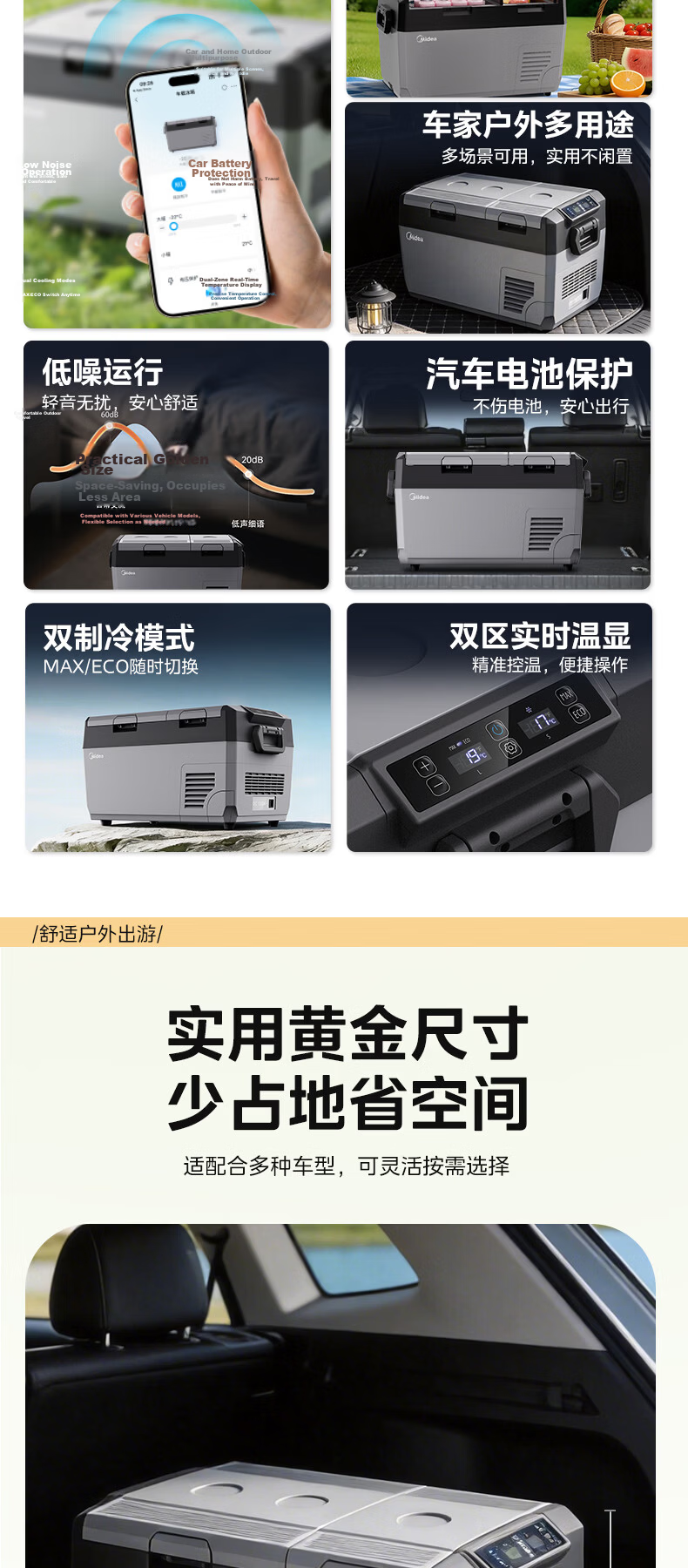 Midea Car Refrigerator, 54L Compressor, for Car And Home Use, Suitable for Trucks, Cars, Offices, Outdoor Travel, Fridge-Freezer Combinatio 3