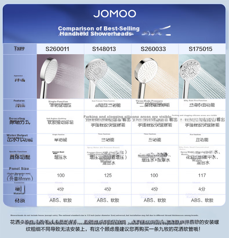 JOMOO Shower Head Bathroom Handheld Single Head Three-Function Large Panel Shower S239013-2B01-1 3