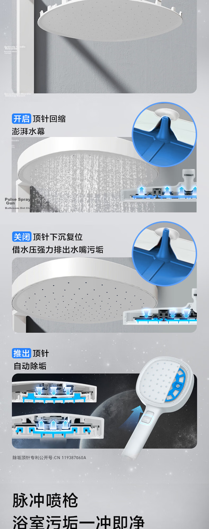 MOEN Shower Faucet Set Gunmetal Gray Glass Large Shelf Bathroom Shower Head with Spray Gun Four-Function 60444 9