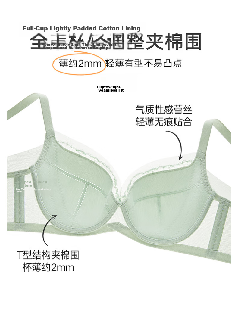 Manifen Comfortable Lightweight Women's Lace Soft Underwire Bra Sexy Large Cup Minimizing Bra 3