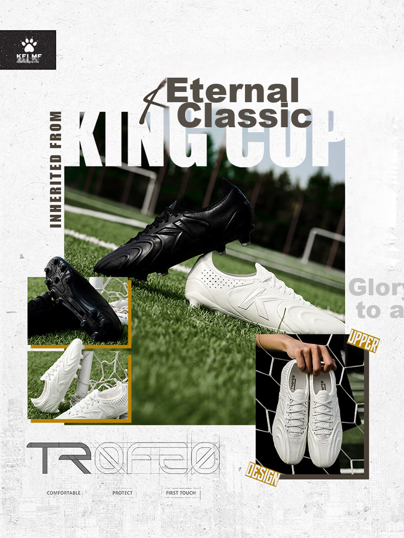 KELME Adult Soccer Cleats for Men, Holy Grail Series FG Long Studs, Non-Slip Breathable Training Shoes, Cool Black, Size 44.5 2