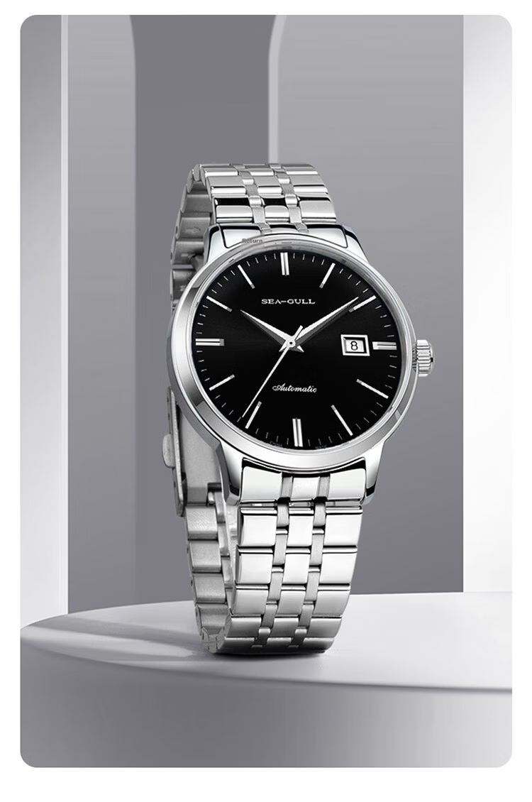 SEAGULL Men's Automatic Mechanical Watch with Date Display, Steel Strap Men's Watch, Birthday Gift for Men, Model 6613 White Dial Roman Numeral 30