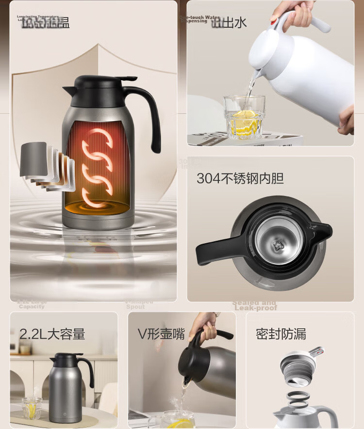 JD Original Small Warm Water Bottle [Chidan] Large Capacity Glass Thermos for Home, Office, Dormitory, 1.5L 3