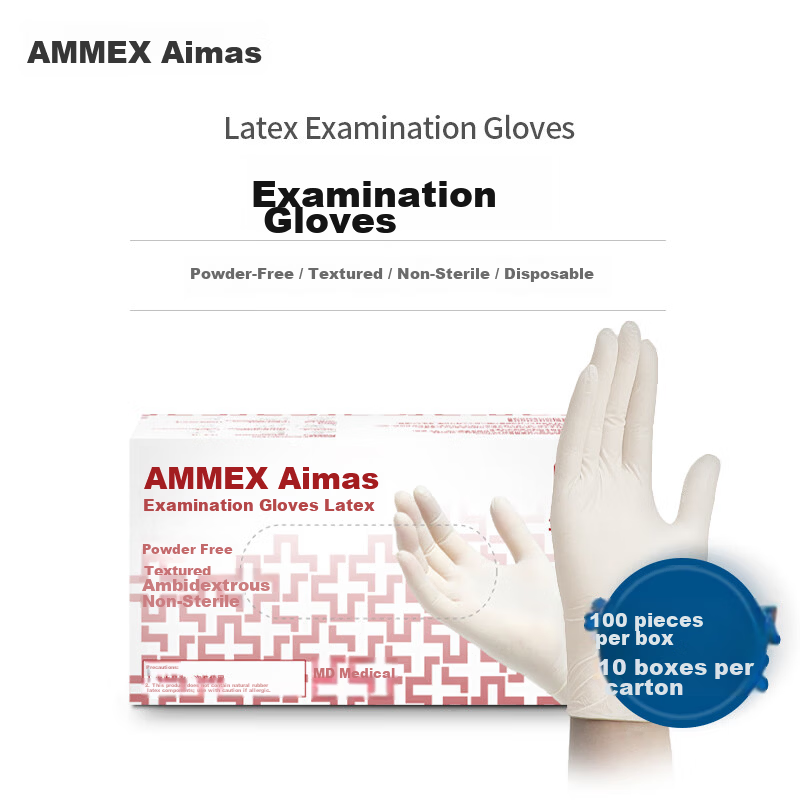 AMMEX Disposable Latex Gloves, Durable Type, 100 Pieces, Off-White TLFCMD, Medium Size M 2