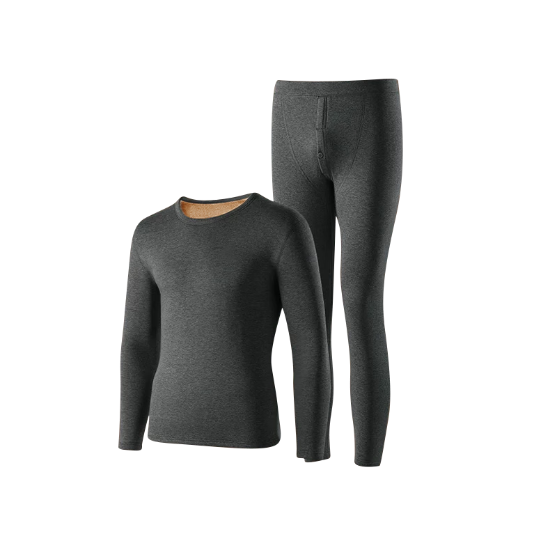 Nanjiren Thermal Underwear for Men, Autumn Top And Bottom Set with Fleece Lining, Cold-Resistant, Warm Clothing for Middle-Aged And Elderly, Dark Gray XL