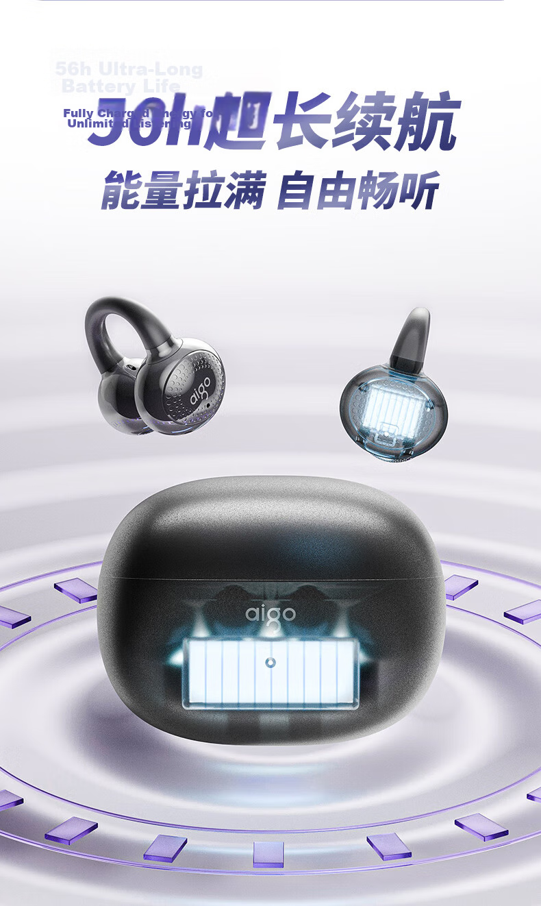 Aigo Bluetooth Bone Conduction Ear Clip Open Berlin Sound True Wireless Non-In-Ear Sports Running Noise Cancelling Kids Top 10 CA05 Starry Gray 11