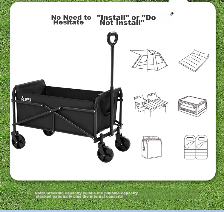 Suncojia Outdoor Camping Cart, Foldable Portable Stroller, Baby Carriage, Express Delivery Trolley, Market Stall Rear-Opening Expandable Small Trailer 3