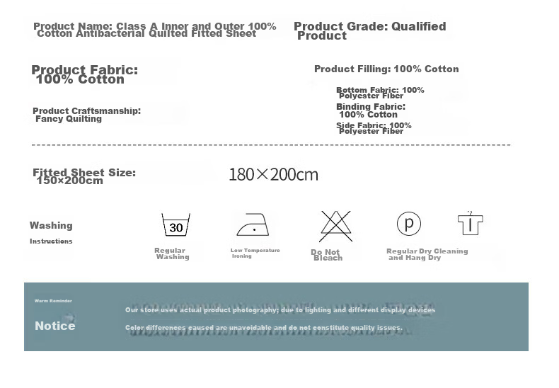Hodo A-Class 100% Xinjiang Cotton Pure Cotton Fitted Sheet 1.8m x 2m Mattress Protector Quilted Bed Cover Charlotte-White 28