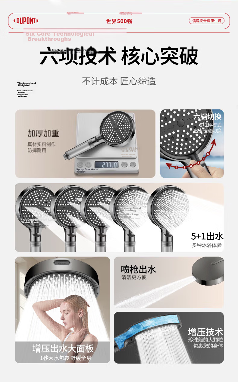 DU PONT Fortune Global 500 Gunmetal Gray Pressurized Shower Head Set with Filter Handheld Shower Head Complete Set 2