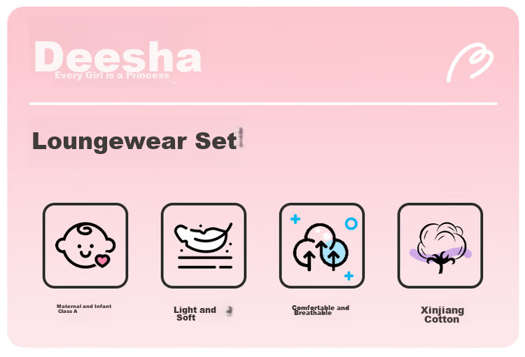 Deesha 95% Cloud Cotton Girls' Long Sleeve Spring Summer Pajama Set Round Neck Homewear 1