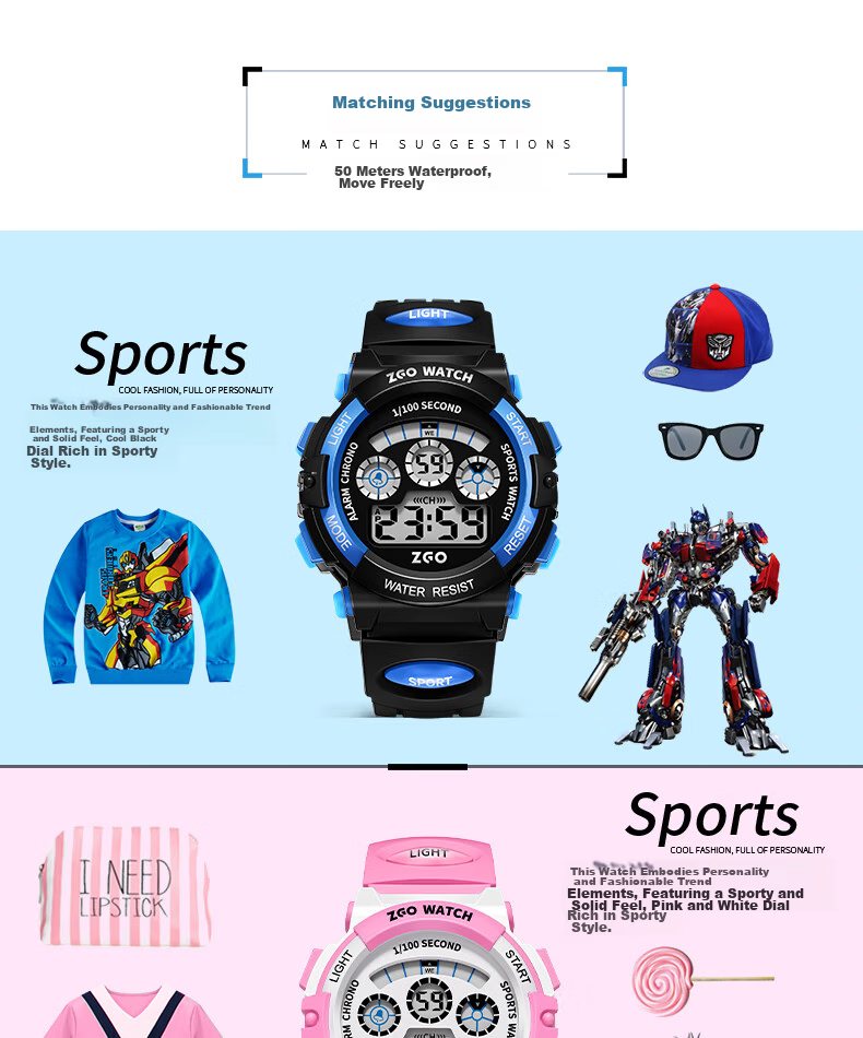 ZGO Electronic Men's Watch Waterproof Luminous Sports Watch for Boys Student Birthday Gift 305 Black Yellow 15