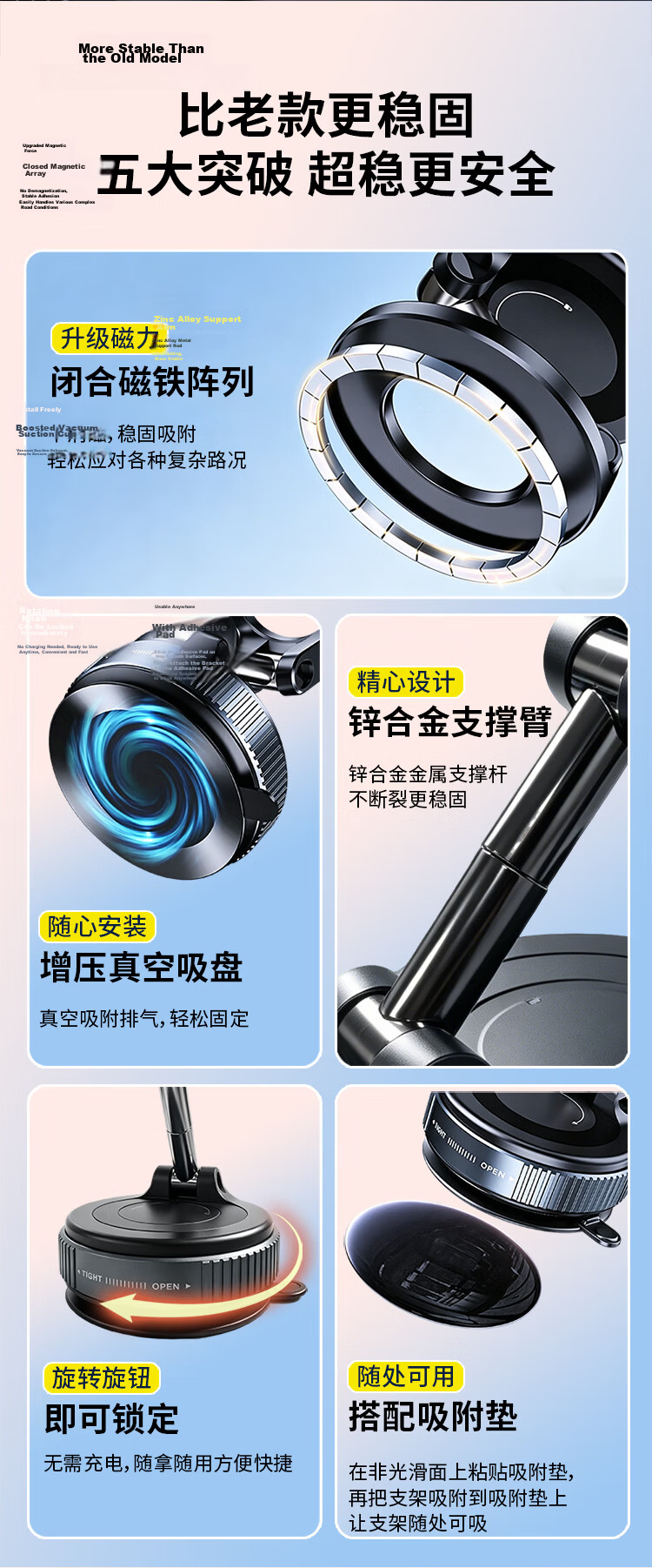 BZBC Car Phone Holder Vacuum Magnetic Suction Cup Mount for Car Dashboard Navigation Stand Desktop Fixed Holder 2