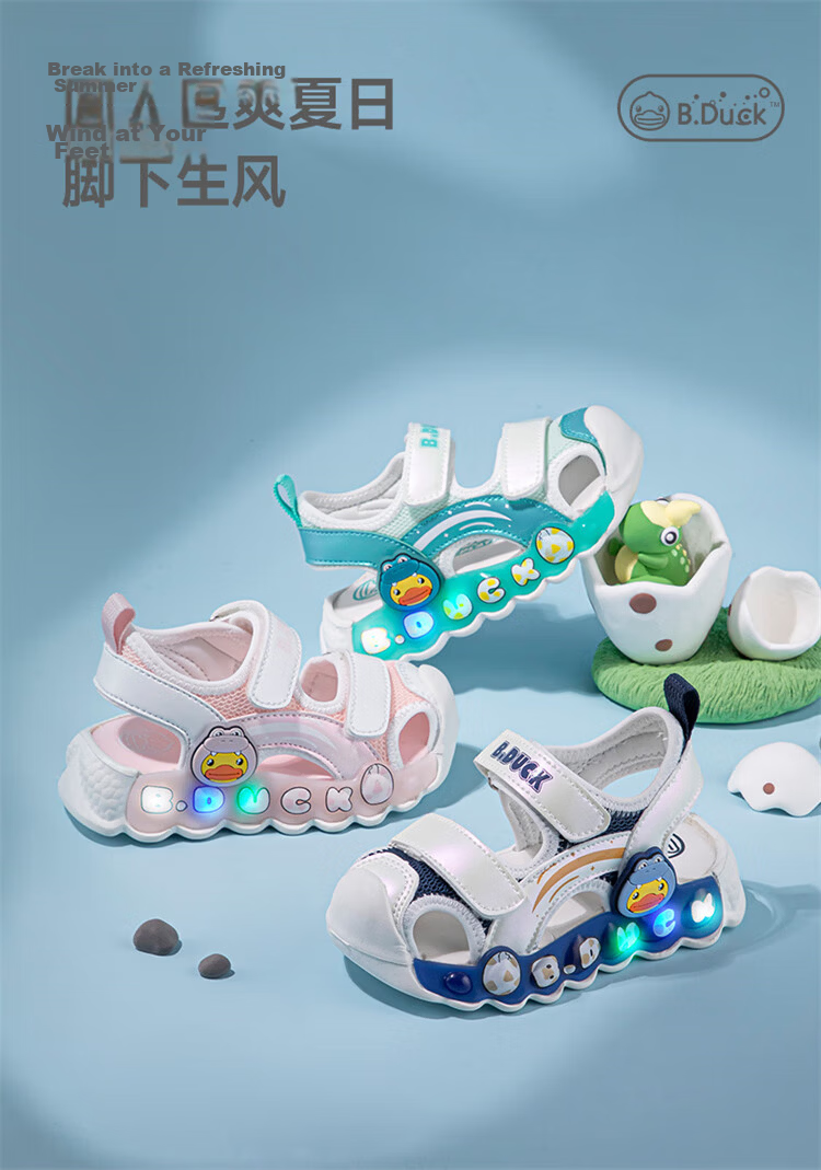 B.Duck Girls' Sandals, Summer Shiny Colorful Light-Up Shoes, Baby Closed-Toe Beach Shoes, 5017 Pink, Size 28 1