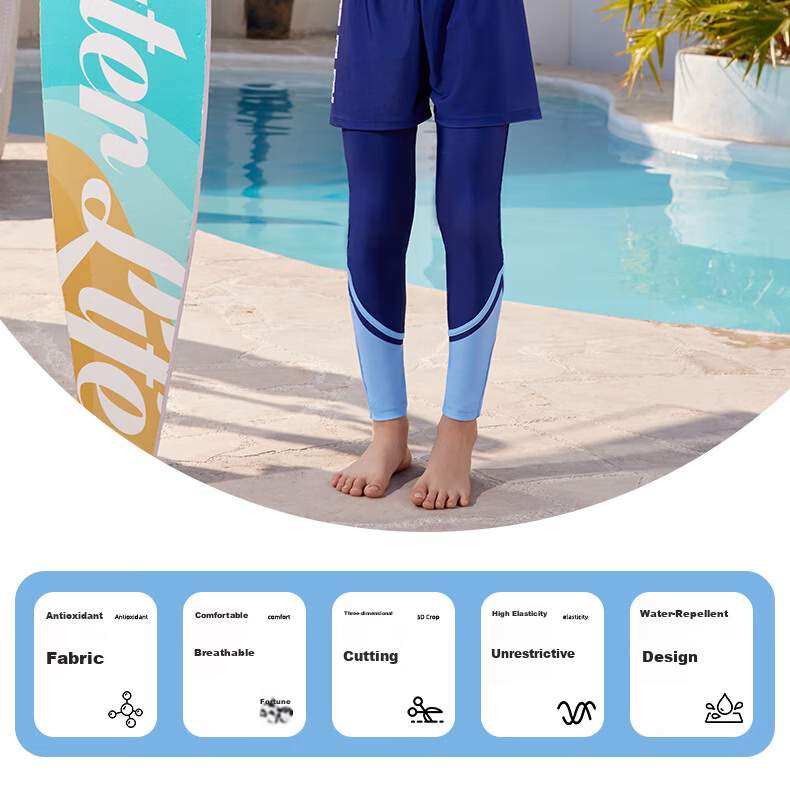 PEAK Children's Swimwear, Boys' Two-Piece Long-Sleeve Swimsuit, Swimming Trunks, Youth And Older Children's Hot Spring Set, Size 130 2