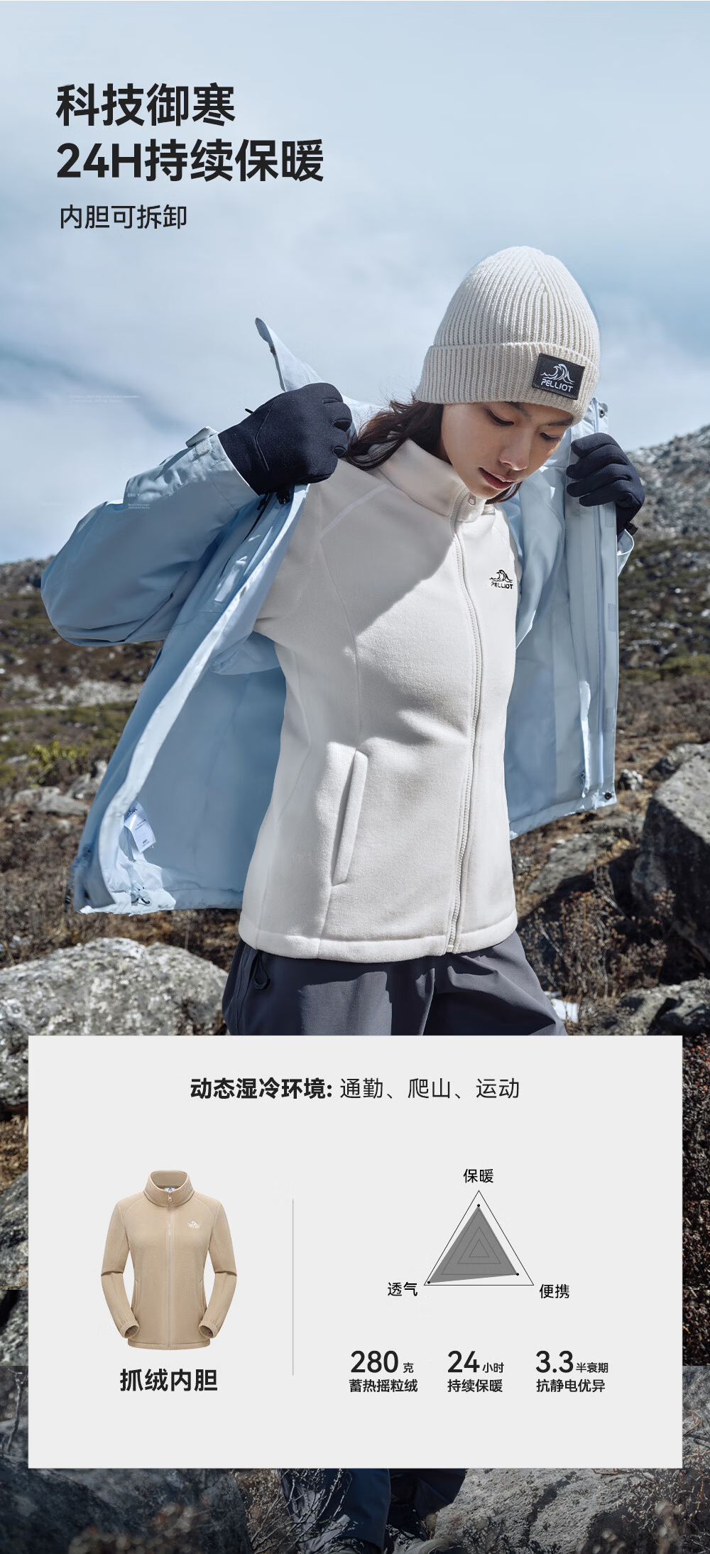 Pelliot Mountain Classic 2.0 3-in-1 Waterproof Jacket Unisex Spring Autumn Warm Coat Jacket 11340105 Blue S 9