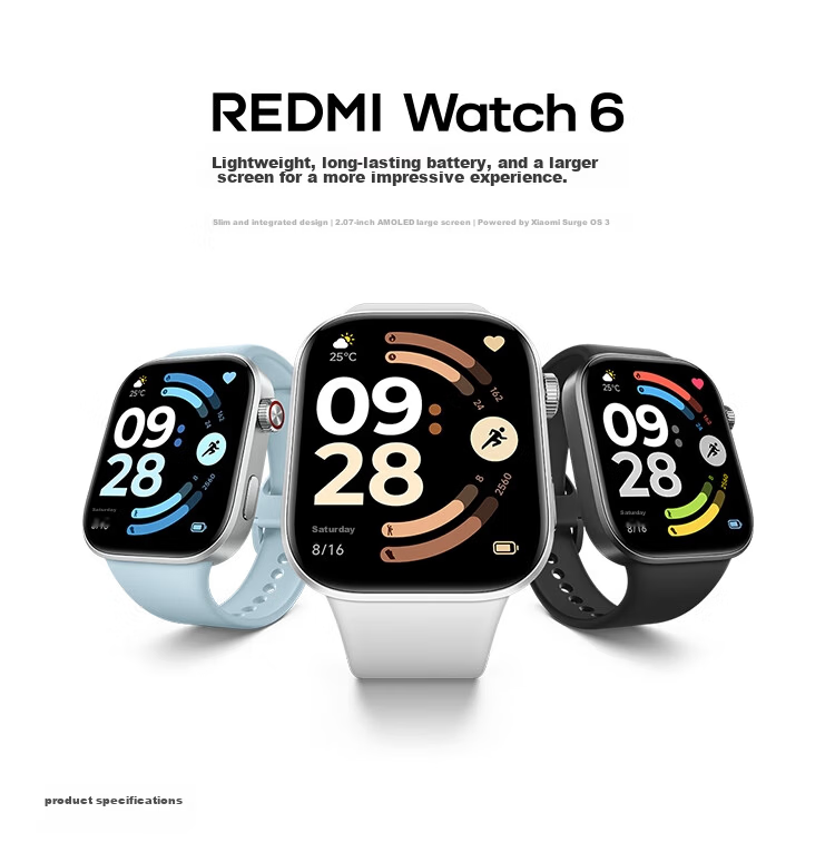 Xiaomi (MI) REDMI Watch 6 Moonlight Silver National Subsidy Surge OS 3 Heart Rate and Blood Oxygen Monitoring Bluetooth Calling Redmi Watch 6 Smartwatch Xiaomi Car 32
