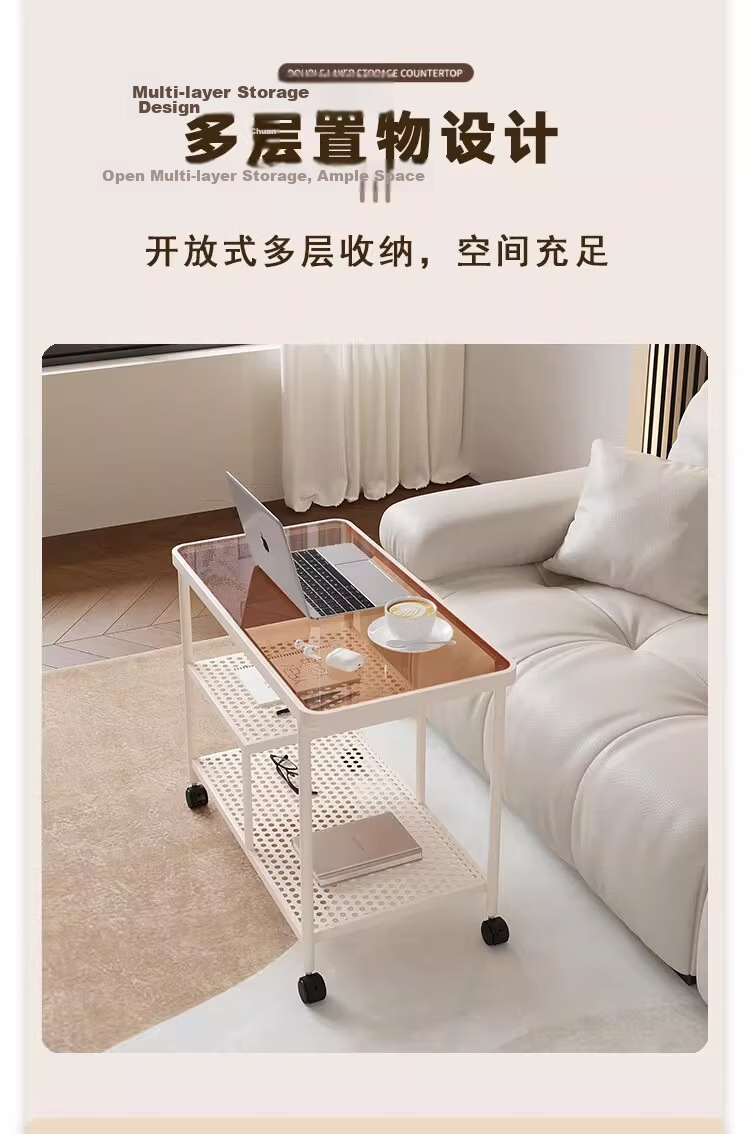 FENJIEXIAN Side Table Tempered Glass Coffee Sofa Side Table Living Room Side Desk Simple Tea Table Bedside Cabinet Mobile Nightstand 5