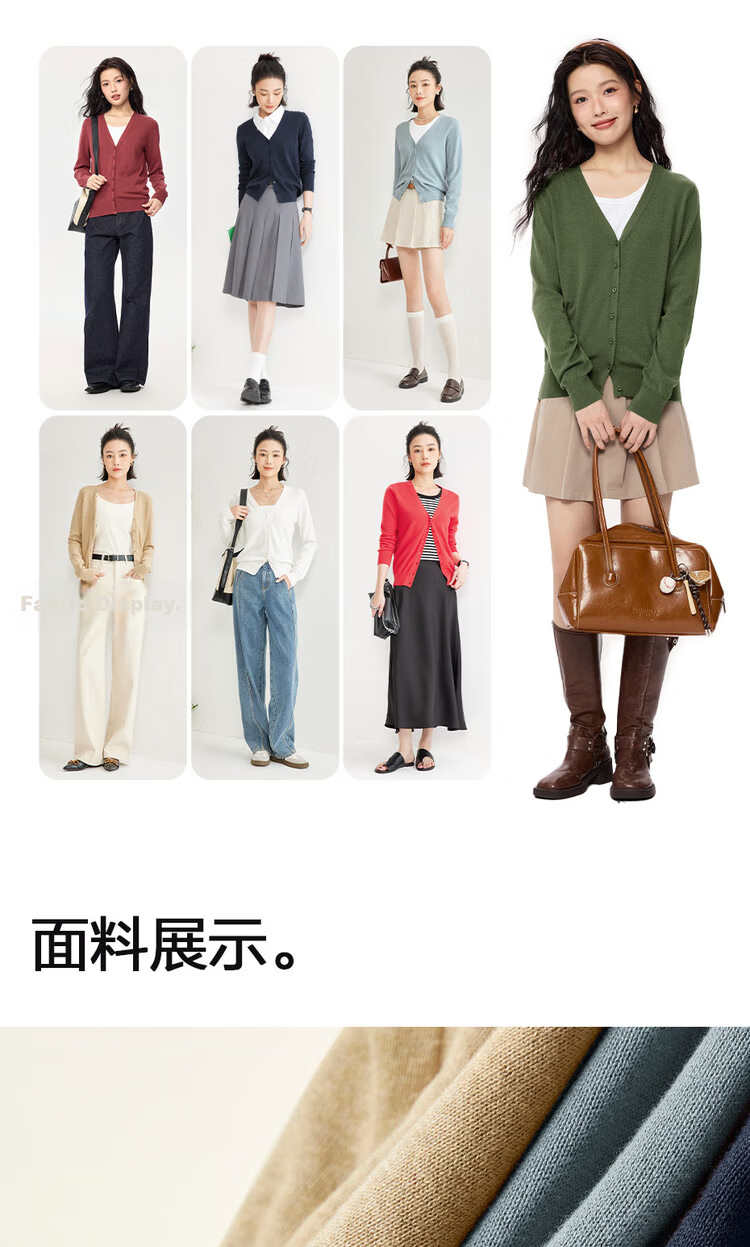 Giordano Knitted Cardigan for Women, Pure Cotton V-Neck Sweater, Women's Outerwear, Solid Color Jacket 05350649 6
