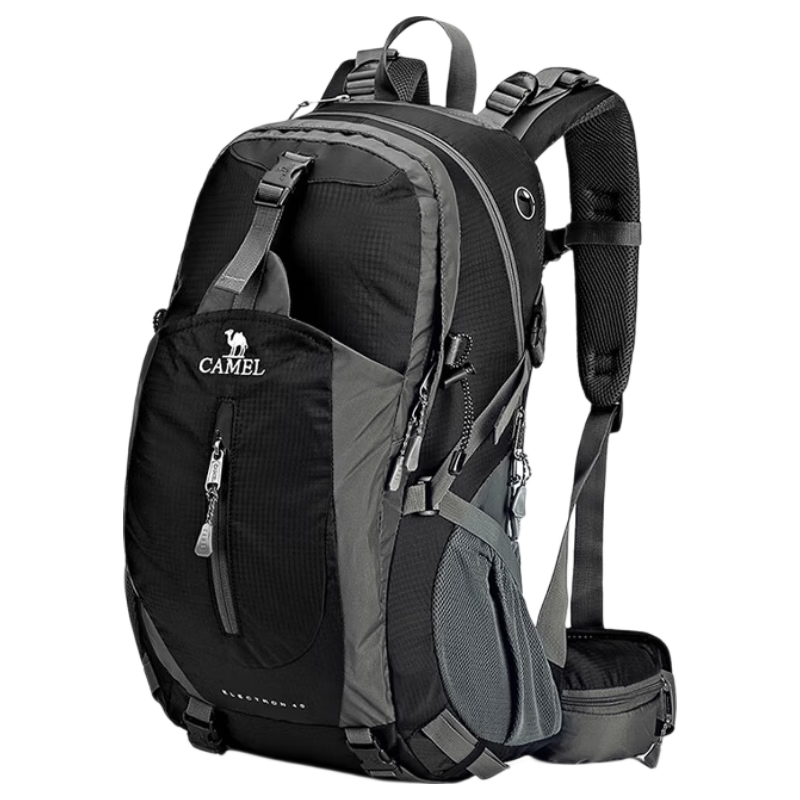 CAMEL Outdoor Hiking Backpack Travel Lightweight Large Capacity Double Shoulder Bag Cycling Running Unisex 1F01O018 Black