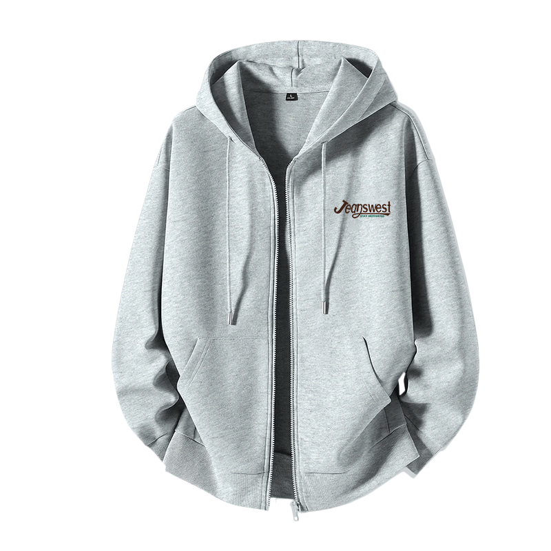 Jeanswest Men's Sweatshirt, Autumn Season, 320g Heavyweight Cotton Jacket, Trendy Letter Zipper Cardigan Top for Men C