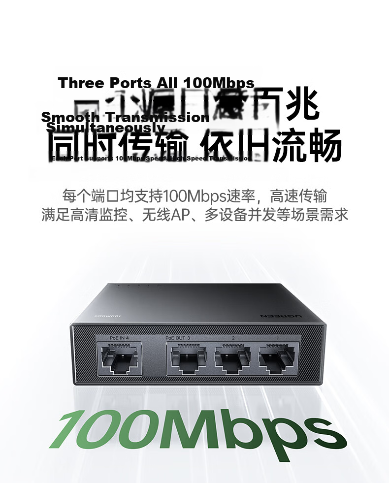 UGREEN 4-Port Standard PoE Switch with 6 Gigabit Ports for Power Supply, Home Surveillance Camera Network Cable Splitter Converter, Dual-Input Enterprise Splitter 35371 8
