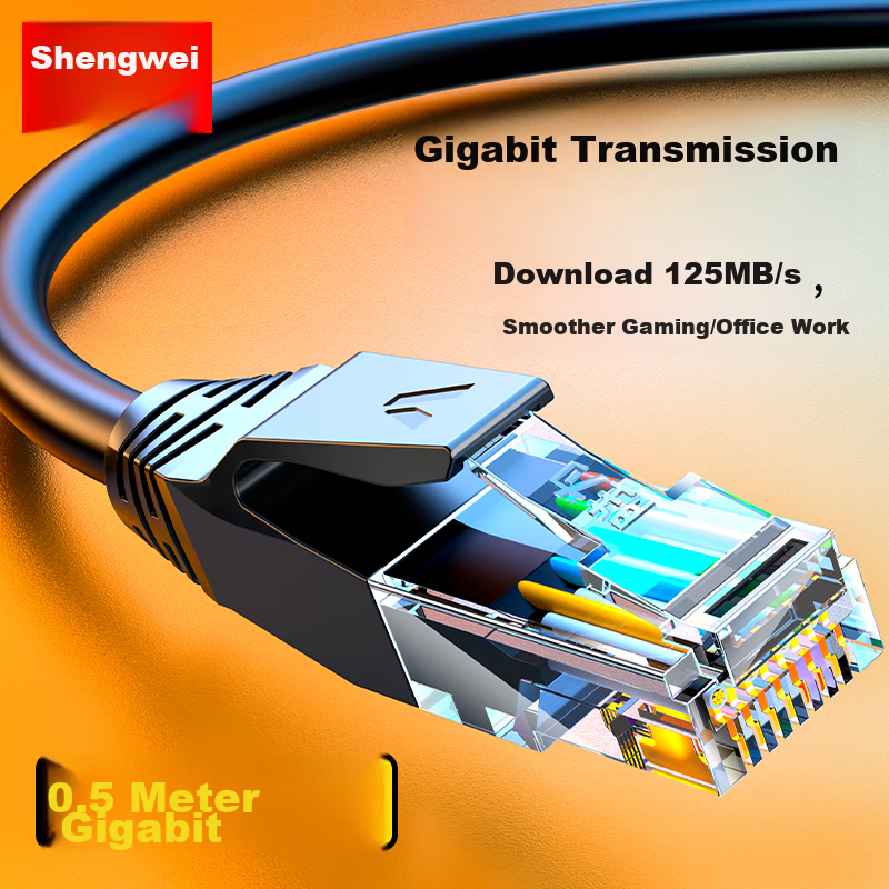 Shengwei Cat6 Ethernet Cable Cat6 Gigabit Pure Copper 0.5m Unshielded 8-Core Twisted Pair Home Network Patch Cord LC-6005G