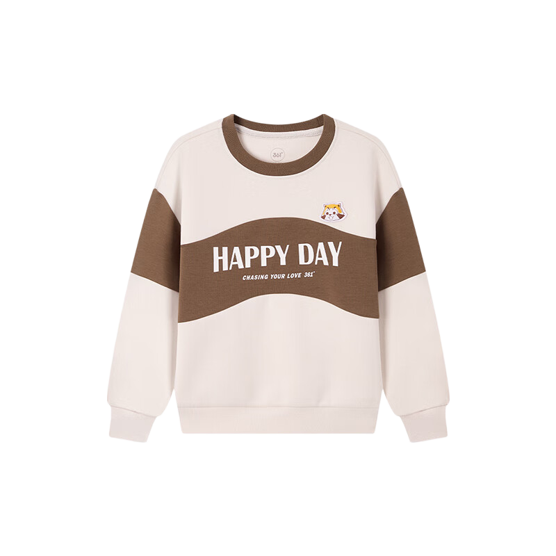 361° Children's Clothing, Kids' Sweatshirt, Autumn 2025, Boys' Color-Block Cartoon Pattern, Elastic Sports Top, Beige, Size 130