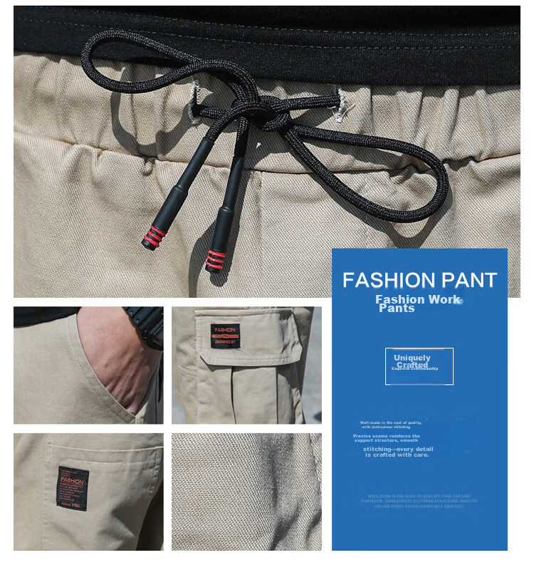 TUCANO Men's Summer Cotton Comfortable Multi-Pocket Cargo Shorts Sports Five-Point Pants Plus Size Khaki 6XL 7